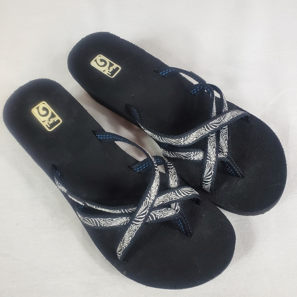 Teva Mush Sandals Women 10 Mandalyn Ola 2 Wedge Black White Zebra Flip Flop